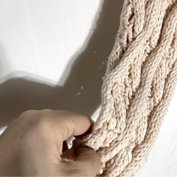 Line Cream Cotton Chunky Knit Scoop Neck Long Sleeve Pullover Sweater XS - Picture 9 of 13